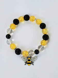 Bee Healing Diffuser Bracelet Citrine, Quartz, Lava Stone (Large Beads)